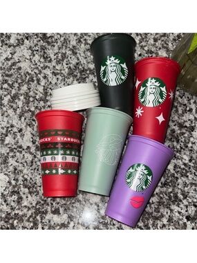 Starbucks Red, Black, Green, Purple, Mint & White Holiday Reusable Cups (Set)